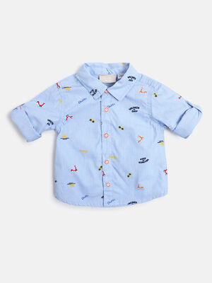 Boys Medium Light Blue Long Sleeve Woven Shirt